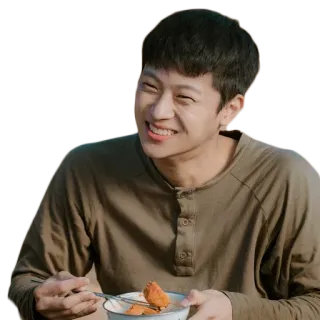 😆 man, eating, smiling, person, portrait, happy, food telegram sticker