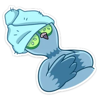 🥒 นกพิราบ, นก, สปา, ผ่อนคลาย, แตงกวา, ความงาม, การ์ตูน, สติกเกอร์ telegram sticker