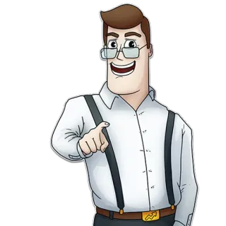 👉 Mann, Brille, Cartoon, Fingerzeig, Hosenträger telegram sticker