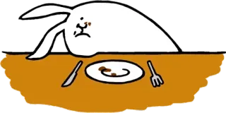 🐰 conejo, mesa, comida, cuchillo, tenedor, triste telegram sticker