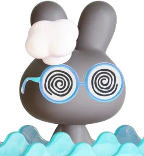 🌊 dessin animé, lunettes, lapin, yeux spirale, nuage, vagues, mignon whatsapp sticker