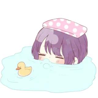 🛁 Anime, Mandi, Lucu, Bebek karet, Rambut ungu, Santai, Kawaii, Bak mandi telegram sticker