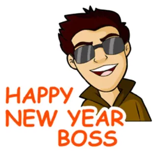 🎆 HAPPY NEW YEAR BOSS anno nuovo, capo, celebrazione, saluto, cartone animato, uomo whatsapp sticker