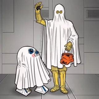😄 C-3PO, R2-D2 Star Wars halloween, star wars, roboter, geist, lustig, c3po, r2d2 whatsapp sticker