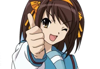 👍 Haruhi Suzumiya The Melancholy of Haruhi Suzumiya аниме, мультфильм, палец вверх, подмигивание, милый, счастливый, девушка telegram sticker