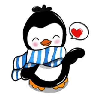 😘 pinguino, carino, animale, sciarpa, cuore, cartone animato, kawaii, adesivo whatsapp sticker