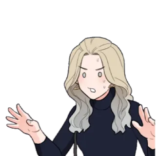 😯 여자, 금발 머리, 놀람, 만화, 두려움, 걱정 telegram sticker