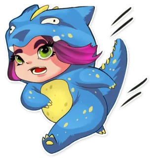 🏃 fille, dessin animé, dinosaure, déguisement, mignon, animé whatsapp sticker