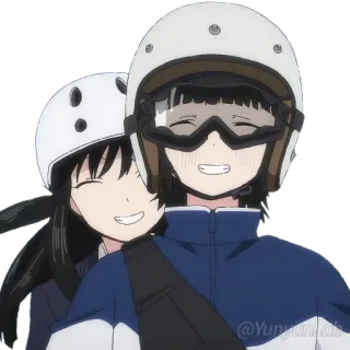 😄 @Yungumlab anime, pasangan, helm motor, kartun, tersenyum, bahagia, berkendara telegram sticker