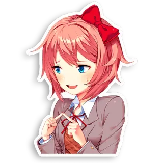😓 Sayori Doki Doki Literature Club! Anime, Mädchen, Süß, Traurig, Uniform, Schleife telegram sticker