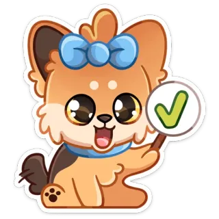 ✅ anjing, lucu, stiker, tanda centang, persetujuan, kartun whatsapp sticker