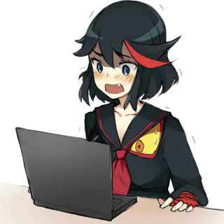 😨 anime, laptop, zaskoczony, dziewczyna telegram sticker