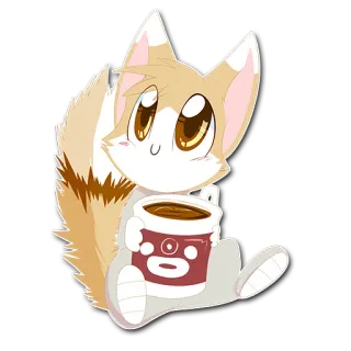 👀 귀여운, 동물, 여우, 커피, 만화, 카와이, 스티커 telegram sticker
