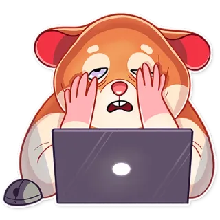 😞 hamster, computer, tired, exhausted, mouse, laptop telegram sticker