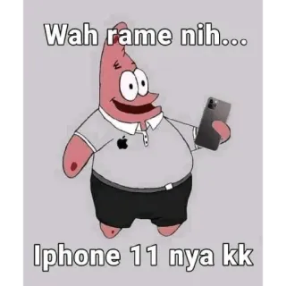 ➖ Patrick Star Spongebob Squarepants Wah rame nih... 
Iphone 11 nya kk Kartun, Patrick, Spongebob, iPhone, Apple whatsapp sticker