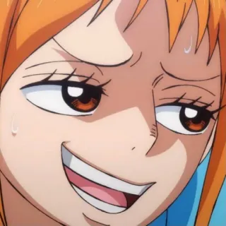 😏 Nami One Piece 动漫, 漫画, 橘色头发, 坏笑, 汗滴 telegram sticker