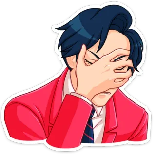 🤦 อนิเมะ, เอามือก่ายหน้าผาก, ผิดหวัง, หงุดหงิด, การ์ตูน, ผู้ชาย, สูท whatsapp sticker