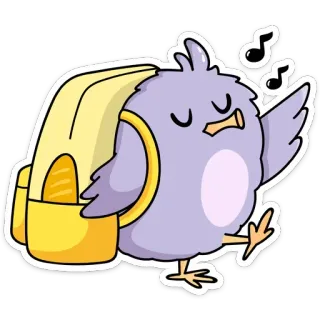 😙 นก, กระเป๋าเป้, ขนมปัง, ร้องเพลง, สติกเกอร์, สัตว์ telegram sticker
