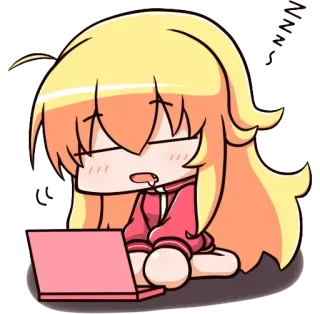 🥱 anime, girl, sleeping, laptop, exhausted, cartoon, chibi whatsapp sticker
