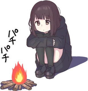 🔥 パチパチ anime, campfire, girl, cute, fire, cartoon telegram sticker