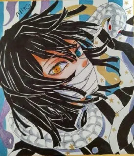 🌰 Obanai Iguro Demon Slayer アニメ, マンガ, 鬼滅の刃, 伊黒小芭内, 蛇, キャラクターアート telegram sticker