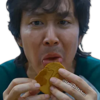 😀 @Harley_Stickers man, eating, squid game, cookie, sticker, character telegram sticker