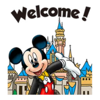 🙂 Mickey Mouse Welcome! Desenho animado, Disney, Mickey Mouse, Bem-vindo, Saudação, Castelo telegram sticker