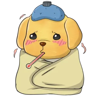 🫥 doente, cachorro, desenho animado, termômetro, doença, gripe whatsapp sticker
