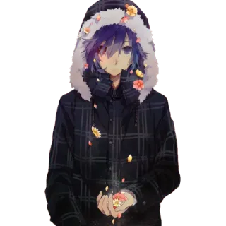 😔 anime boy, flowers, hoodie, cute, art, digital art telegram sticker