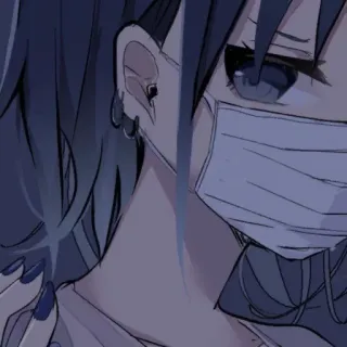 ❤️ Anime, Masque, Fille, Boucles d'oreilles, Bleu telegram sticker