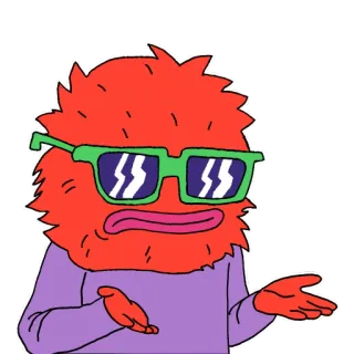 🤷‍♂️ Kreskówka, Potwór, Pomarańczowy, Okulary przeciwsłoneczne, Zdezorientowany, Wzruszenie ramionami telegram sticker