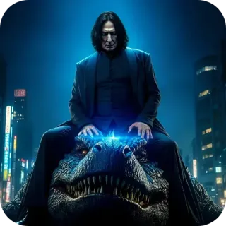 👹 Severus Snape Harry Potter magic, wizard, professor, dinosaur, riding, severus snape telegram sticker