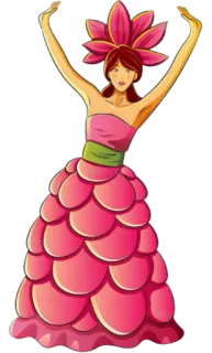 💃 flower, woman, dress, cartoon, pink telegram sticker