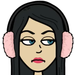 😒 bitmoji, ohrenschützer, cartoon, avatar, frau, winter, kaltes wetter telegram sticker
