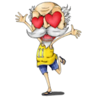 😍 cartoon, love, hearts, old man, happy, joyful, excited, grandfather telegram sticker