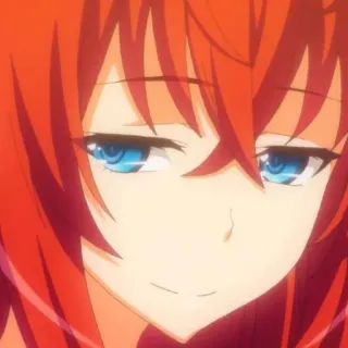 👑 Rias Gremory High School DxD animé, cheveux roux, yeux bleus, sourire whatsapp sticker