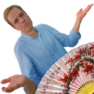 🤷‍♂️ mężczyzna, fan, gest, niebieska koszula, portret, osoba telegram sticker