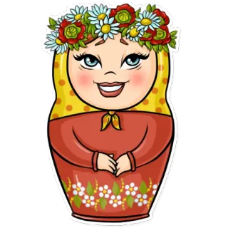 😄 Матрёшка, Русская кукла, Кукла, Народное искусство, Венок, Мультфильм, Стикер whatsapp sticker
