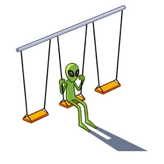 ☹️ Alien, Schaukel, Cartoon, Außerirdischer, Grün, Illustration telegram sticker