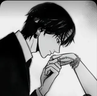 😎 Anime, Pocałunek, Dłoń, Romans, Mężczyzna, Garnitur, Elegancki, Czarno-białe telegram sticker