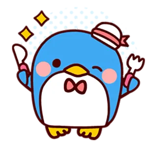 🐄 Tuxedo Sam Tuxedo Sam, pingouin, kawaii, mignon, Sanrio, couteau, fourchette, nourriture telegram sticker