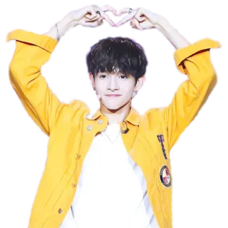 ❤️ Persona, Giacca gialla, Gesto del cuore, Sorridendo, Giovane, Adolescente, Ritratto telegram sticker
