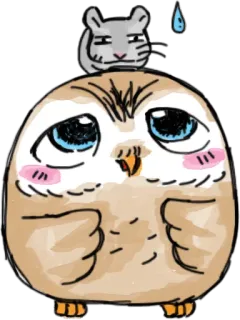 🐭 сова, мышь, милый, грустный, животное, стикер, мультфильм telegram sticker