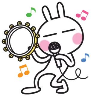 🎶 conejo, pandereta, micrófono, música, notas musicales, dibujos animados telegram sticker