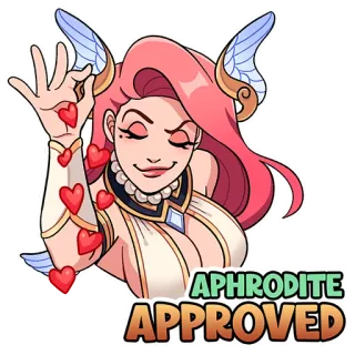 ❤️ Aphrodite APHRODITE APPROVED Göttin, Zustimmung, Herzen, Mythologie, Cartoon, Griechische Mythologie whatsapp sticker