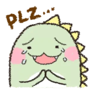 🎋 PLZ... dinosaure, mignon, suppliant, dessin animé, kawaii, qui implore telegram sticker