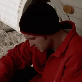 🚬 Jesse Pinkman Breaking Bad Jesse Pinkman, Breaking Bad, Aaron Paul, beanie, red jacket telegram sticker