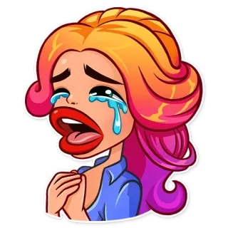 😭 pleurer, implorant, triste, dessin animé, femme, détressée whatsapp sticker
