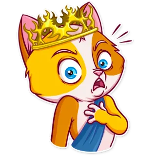 🤴 gatto, re, corona, scioccato, cartone animato, animale, carino telegram sticker