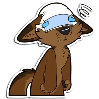 😵‍💫 wolf, canine, injured, bandage, cartoon, dizzy, furry telegram sticker